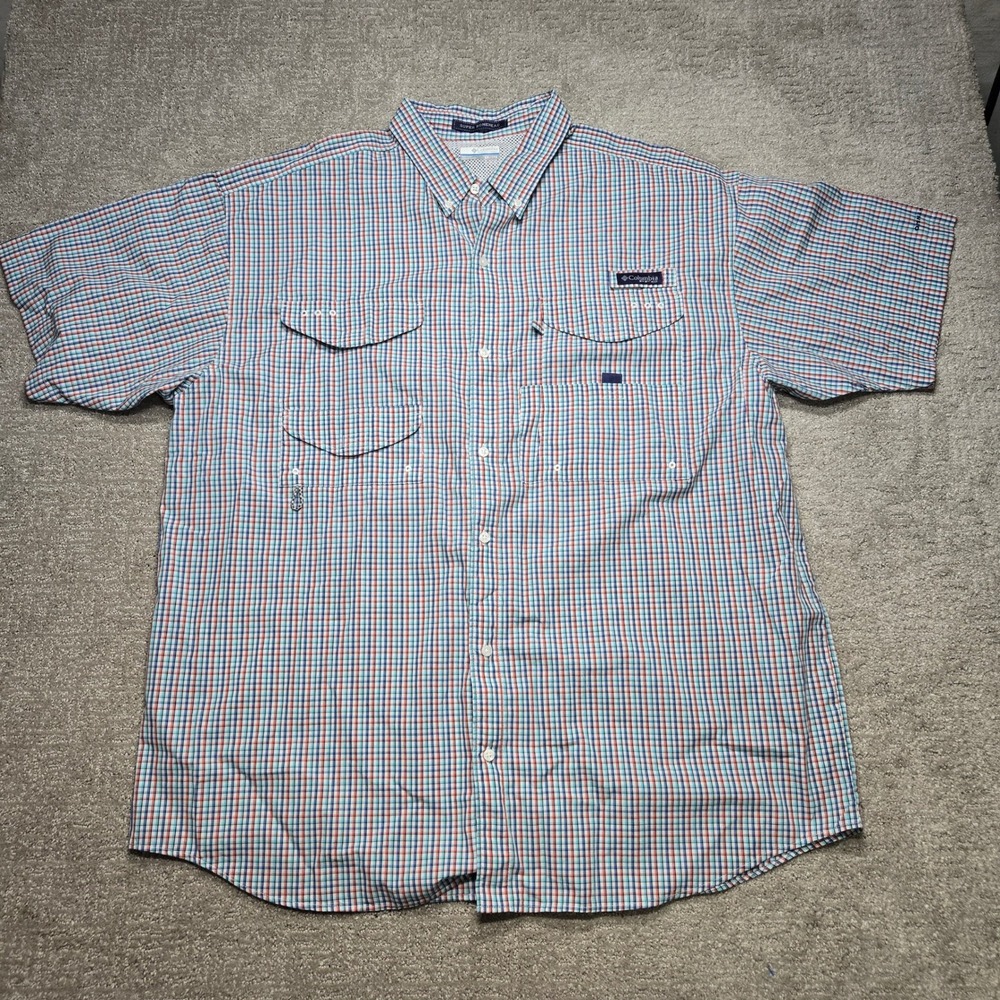 Columbia PFG Super Bonehead Fishing Shirt Mens XXL Short Sleeve Plaid Omni-Shade